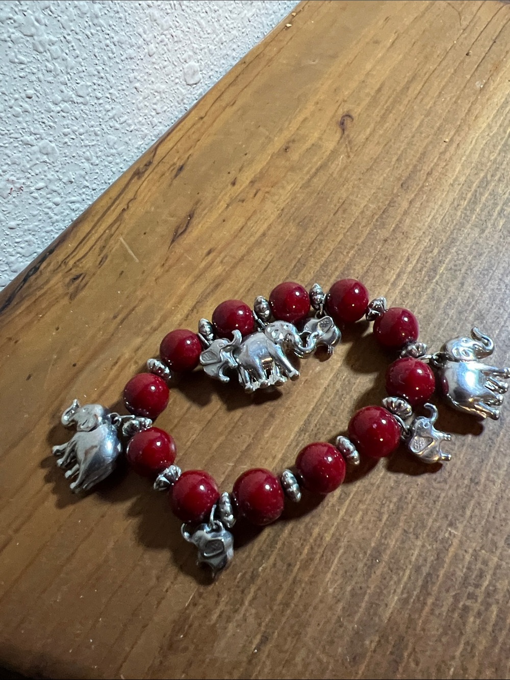 Red Beaded Elephant Charm Bracelet - Unbranded